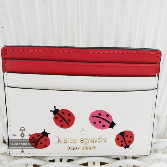 AUTHENTIC Kate Spade Staci Large Slim Ladybug Card Holder CREAM